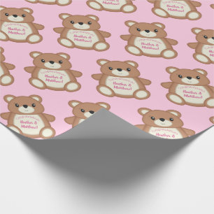 Papier Cadeau Teddy Ours Baby shower Rose fille
