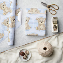 Teddy Ours Bleu Motif Aquarelle Bébé Garçon Douche