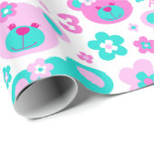 Papier Cadeau Teddy ours fleurs 3e anniversaire nom papier cadea (Coin rond)