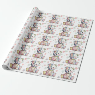 Papier Cadeau Teddy Ours Floral Patchwork Girl Baby shower
