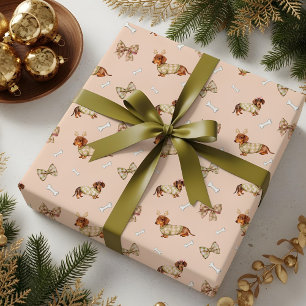 Papier Cadeau Tee-shirt à carreaux de Noël pour chien teckel ave