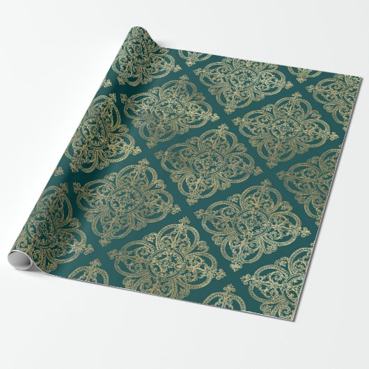 Papier Cadeau Teinte sarcelle et or vintage (Déroulé)