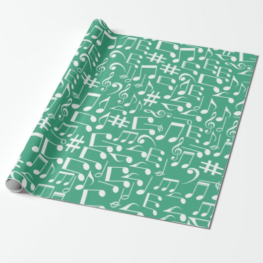 Papier Cadeau Teintes de l'océan bleu sarcelle vert Notes de mus (Déroulé)