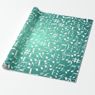 Papier Cadeau Teintes de l'océan bleu sarcelle vert Notes de mus