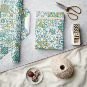 Papier Cadeau Teintes méditerranéennes/ carreaux d'azulejo