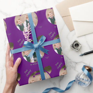 Papier Cadeau Téléchargez votre photo dans un Bauble violet de N