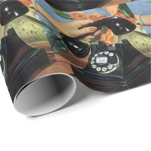 Papier Cadeau Téléphone rétro avec cadran Rotary, affaires Vinta (Coin rond)