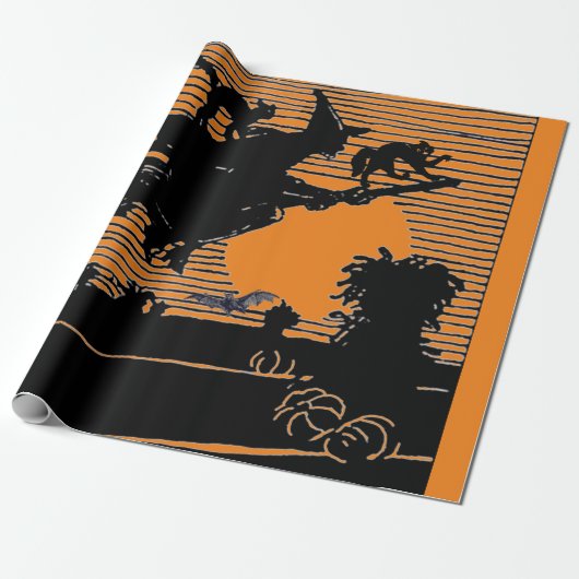 Papier Cadeau TÉMOIGNAGE RÉTRO SUR UN BROOM HALLOWEEN Wrapper Pa (Déroulé)