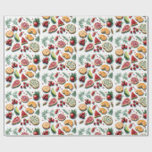 Papier Cadeau Témoins de Noël Fruits Aquarelle Illustration (Plat)