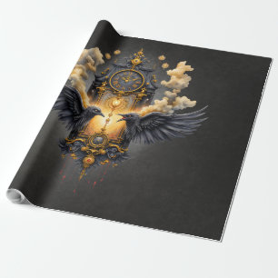 Papier Cadeau Témoins Éternels – Horloge du Destin Cramoisi.