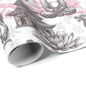 Papier Cadeau Temple asiatique Bouddha Floral Cadeau (Coin rond)