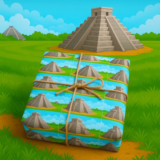 Papier Cadeau Temple maya ancien Pyramide de Chichen Itza