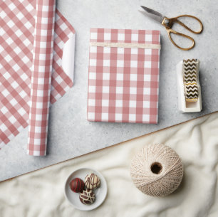 Papier Cadeau Tendance Baby Shower Rouge & Rose Gingham Carreaux