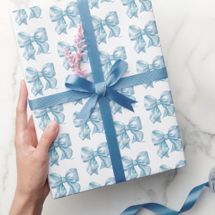 Papier Cadeau Tendance Coquette Motif Nœud Bébé Bleu