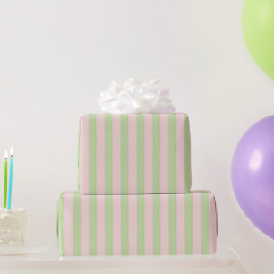 Papier Cadeau Tendance Féminine Motif Rayure Vert Pastel et Rose