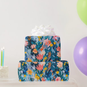 Papier Cadeau Tendance rose et bleu Abstrait motif floral