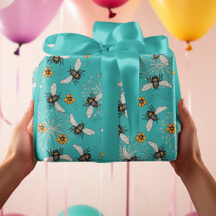 Papier Cadeau Tendance Turquoise Buzzing Printemps & été abeille
