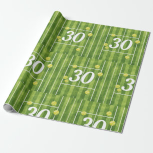 Papier Cadeau Tennis 30e anniversaire avec des balles sur le cou