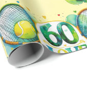 Papier Cadeau Tennis 60e anniversaire avec Ball et raquette (Coin rond)