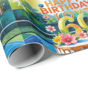 Papier Cadeau Tennis 60ème anniversaire avec Ball et Enveloppeme
