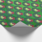 Papier Cadeau Tennis Ball Feu de Noël Motif sur Vert (Coin)