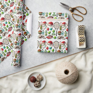 Papier Cadeau Tennis de Noël avec raquette et balle
