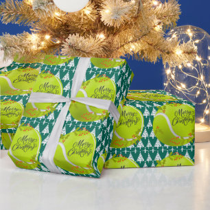 Papier Cadeau Tennis Noël avec balle de tennis et Père Noël