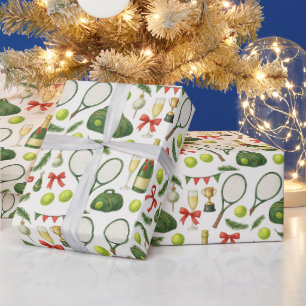 Papier Cadeau Tennis Noël thème avec raquette et balle