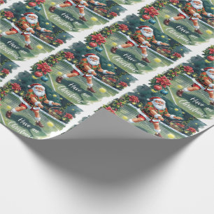 Papier Cadeau Tennis Santa jouant au tennis sur le court