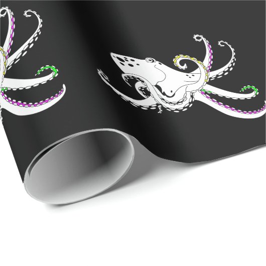 Papier Cadeau Tentacles colorés de Cool Octopus noir et blanc (Coin rond)