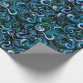 Papier Cadeau Tentacles de pieuvres bleues et vertes (Coin)