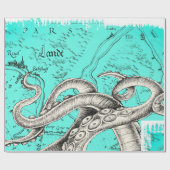 Papier Cadeau Tentacles Octopus Carte Vintage Turquoise Encre (Plat)