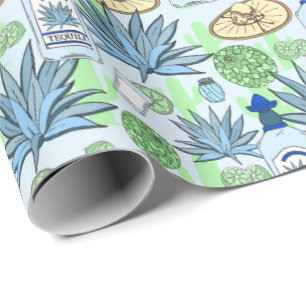 Papier Cadeau Tequila Boire Bleu Agave Cactus Motif
