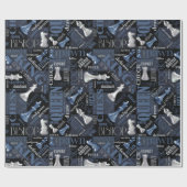 Papier Cadeau Termes et pièces d'échecs Argent et bleu ID784 (Plat)