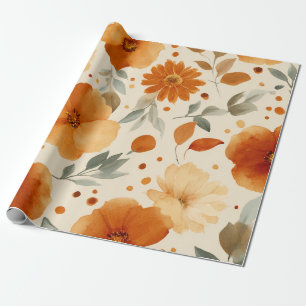 Papier Cadeau Terracotta Orange Floral Botanique Vintage