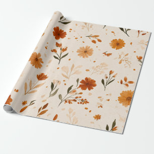 Papier Cadeau Terracotta Orange Pêche Fleur Féminine Bohème