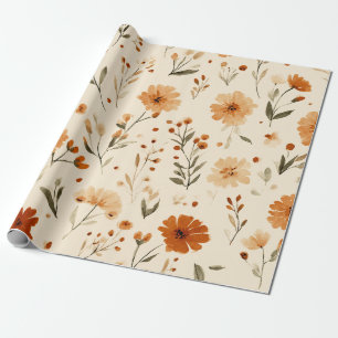 Papier Cadeau Terracotta Orange Pêche Fleur Féminine Bohème