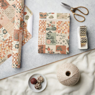 Papier Cadeau Terracotta Peach Couvre-lit Earthy Gingham Cottage
