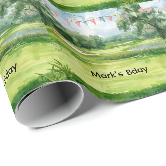 Papier Cadeau Terrain de golf aquarelle (Coin rond)