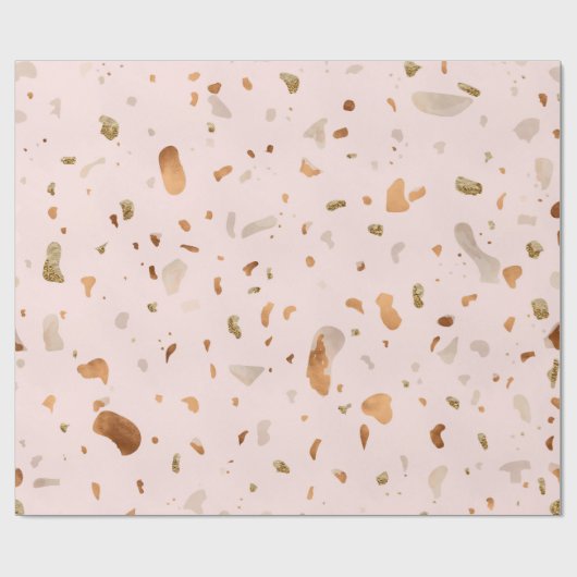 Papier Cadeau Terrazzo Rosée Et Rosée Avec Des Zones En Cuivre O (Plat)