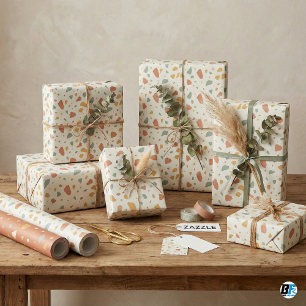 Papier Cadeau Terrazzo Terracuite Moderne Vert Sauge Terracott