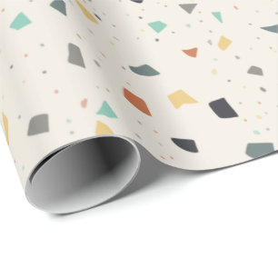 Papier Cadeau Terrazzo Tile Confetti Style Moderne Tons de Terre