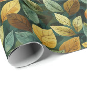 Papier Cadeau Terre cuite d'automne vert jaune orangé feuilles a (Coin rond)