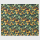 Papier Cadeau Terre cuite d'automne vert jaune orangé feuilles a (Plat)