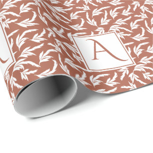 Papier Cadeau Terre cuite, tons terre et feuilles blanches