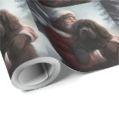 Papier Cadeau Terre-Neuve avec Noël Festif du Père Noël (Coin rond)