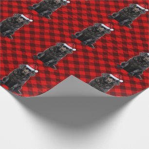 Papier Cadeau Terre-Neuve Chien et Red Holiday Plaid Christmas