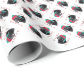 Papier Cadeau Terre-Neuve (noir) Père Noël Paws (Coin rond)