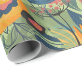 Papier Cadeau Terre riche couleurs fleurs exotiques motif (Coin rond)