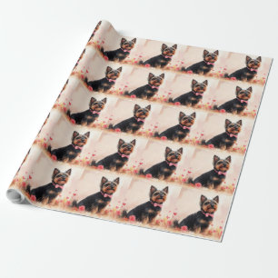 Papier Cadeau Terrier Australien avec des Roses - Saint-Valentin